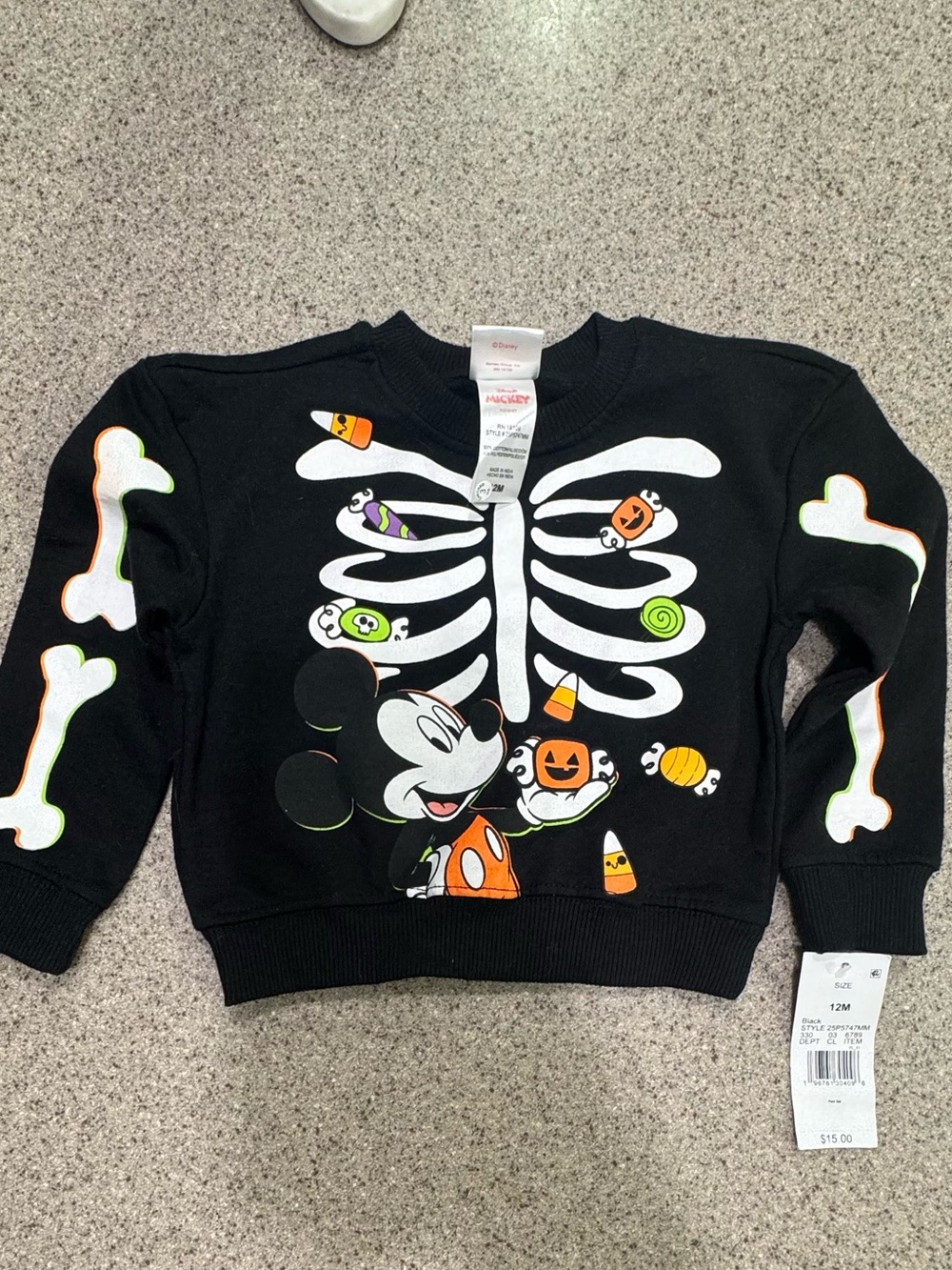 Disney Black Mickey Mouse Skeleton Halloween Sweatshirt